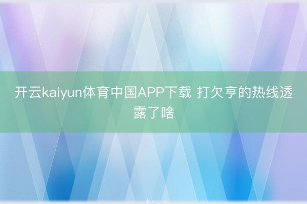 开云kaiyun体育中国APP下载 打欠亨的热线透露了啥